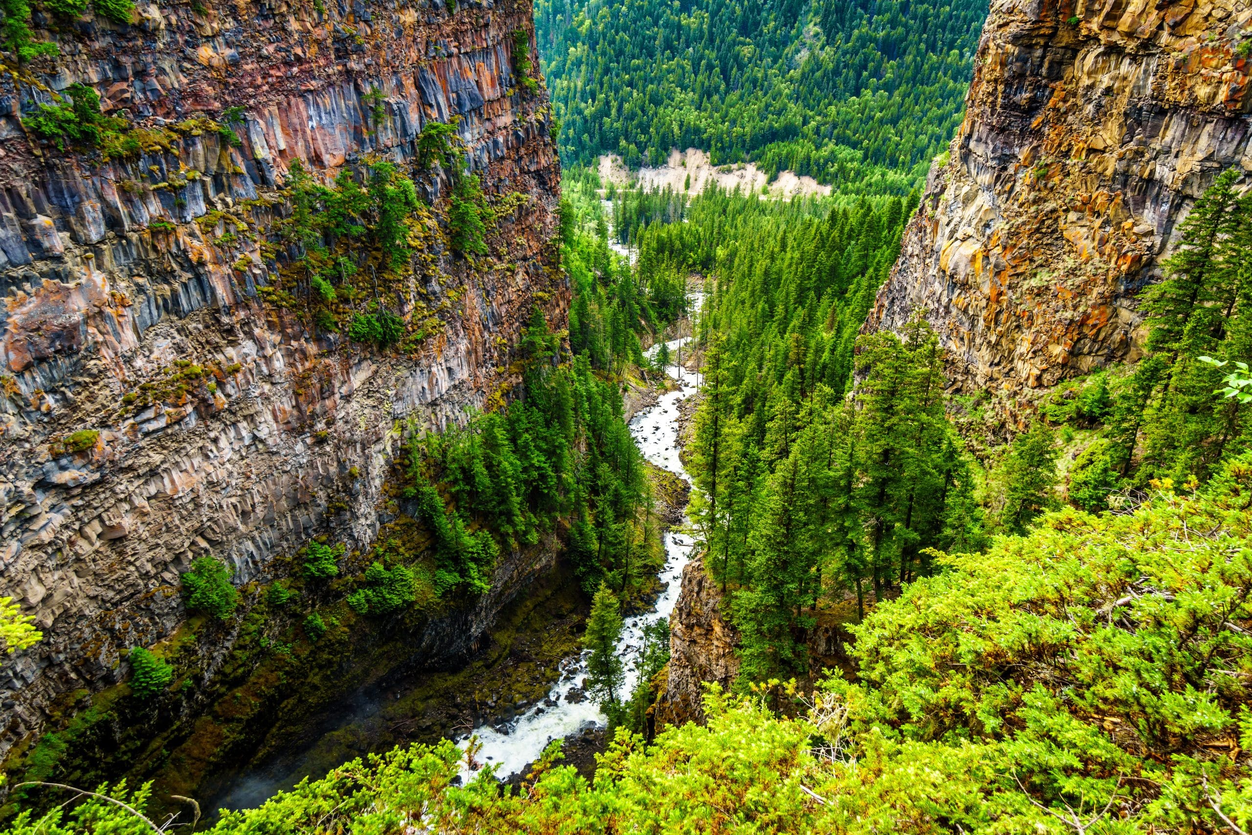 Rivier in diepe kloof bij Clearwater in Wells Gray Provincial Park, British Columbia